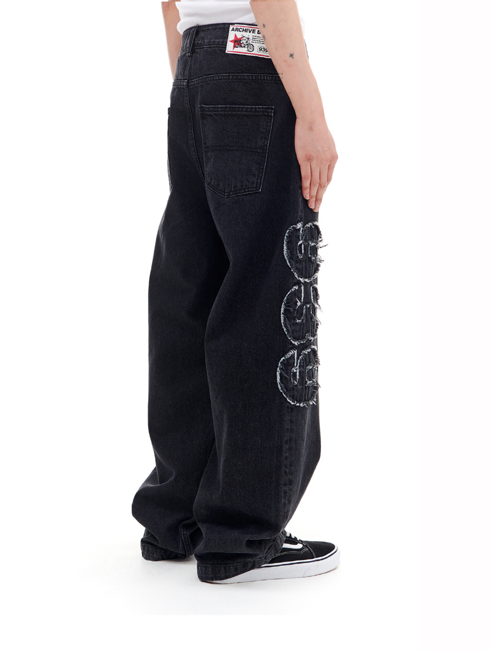 MUSINSA | ARCHIVE BOLD 939 APPLIQUE DENIM PANTS (BLACK)