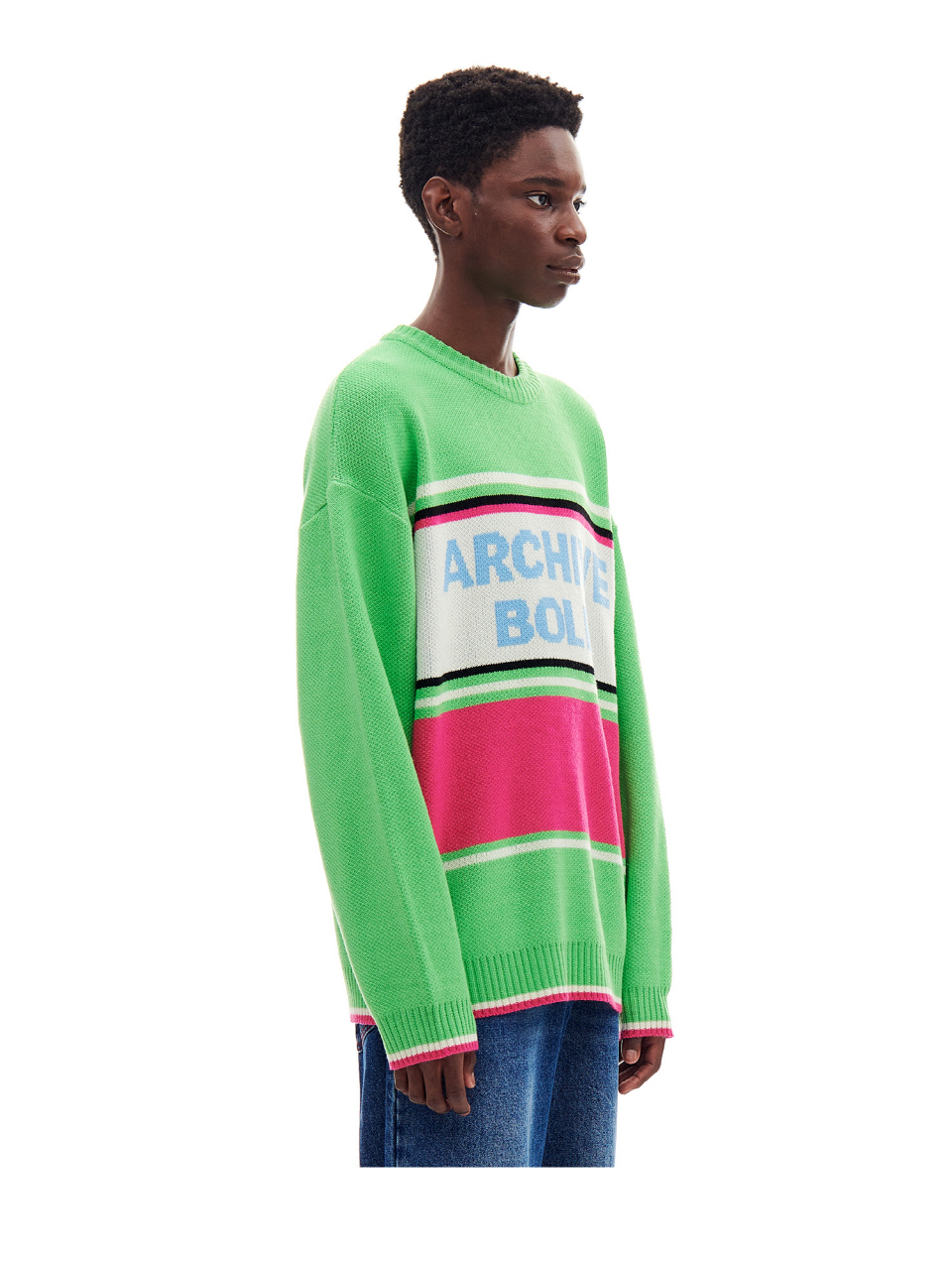 MUSINSA | ARCHIVE BOLD AB STRIPE PANEL KNIT (GREEN)